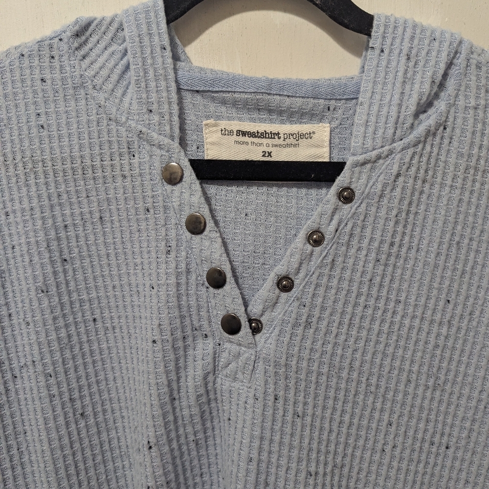 The Sweatshirt Project 2XL Thermal Light Blue Hooded Sweater with Button Detail - Picture 4 of 6